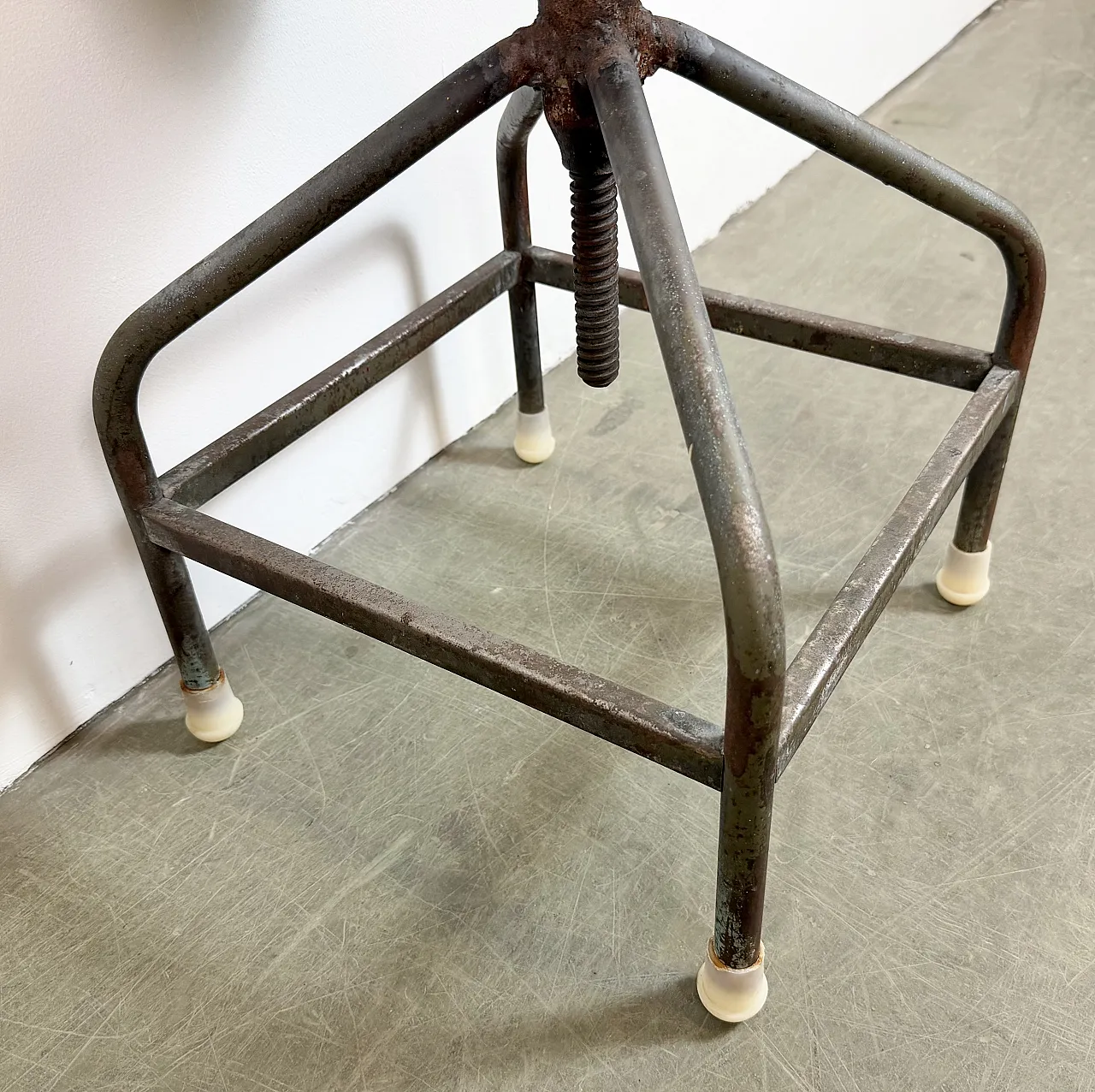 Industrial Iron Height Adjustable Swivel Stool, 1960s 8