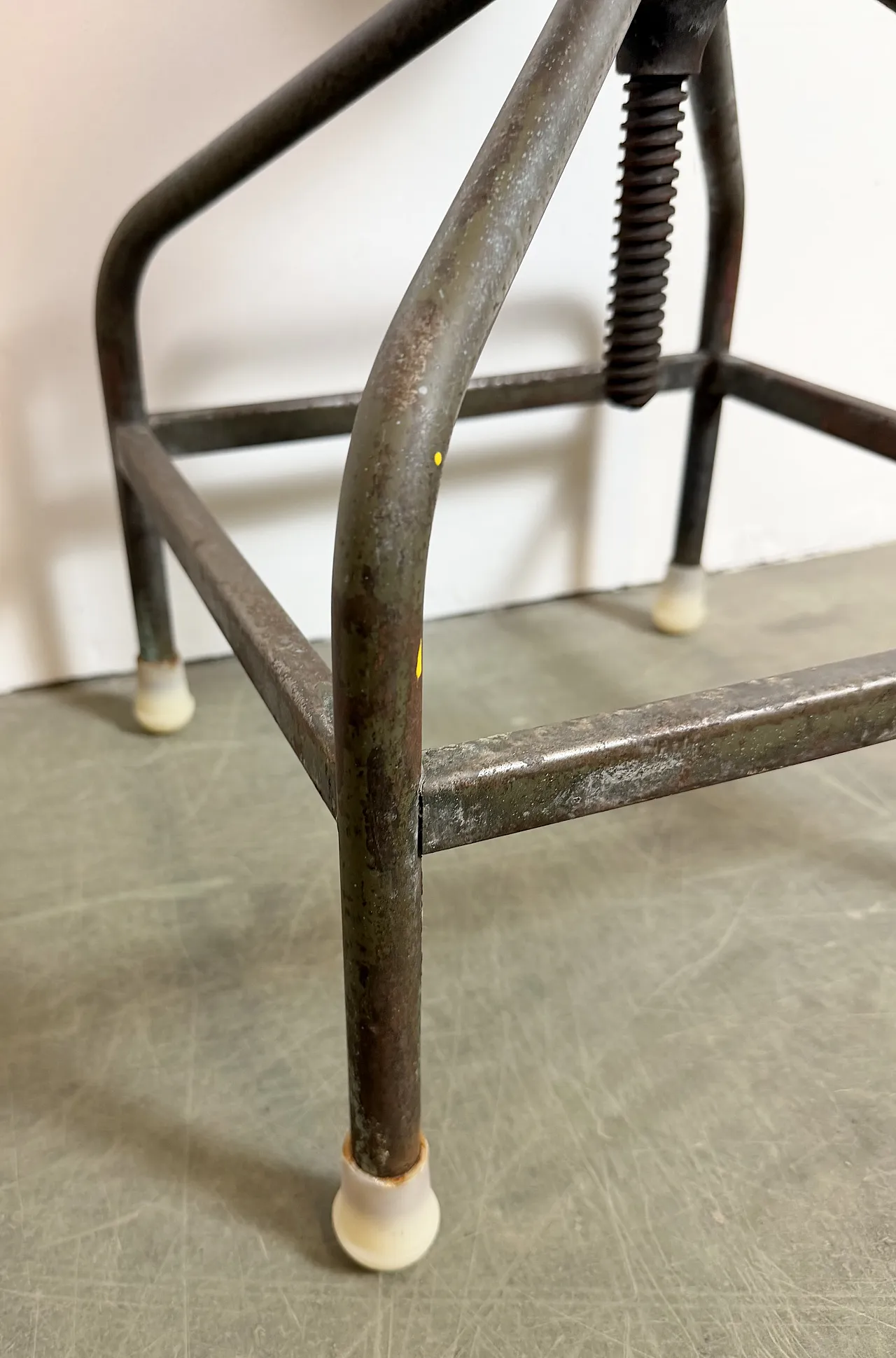 Industrial Iron Height Adjustable Swivel Stool, 1960s 9