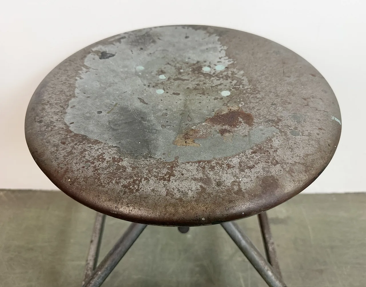 Industrial Iron Height Adjustable Swivel Stool, 1960s 11