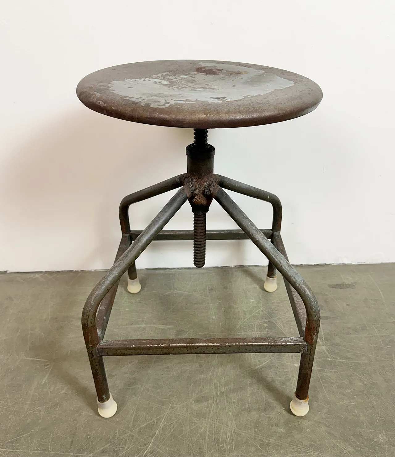 Industrial Iron Height Adjustable Swivel Stool, 1960s 12