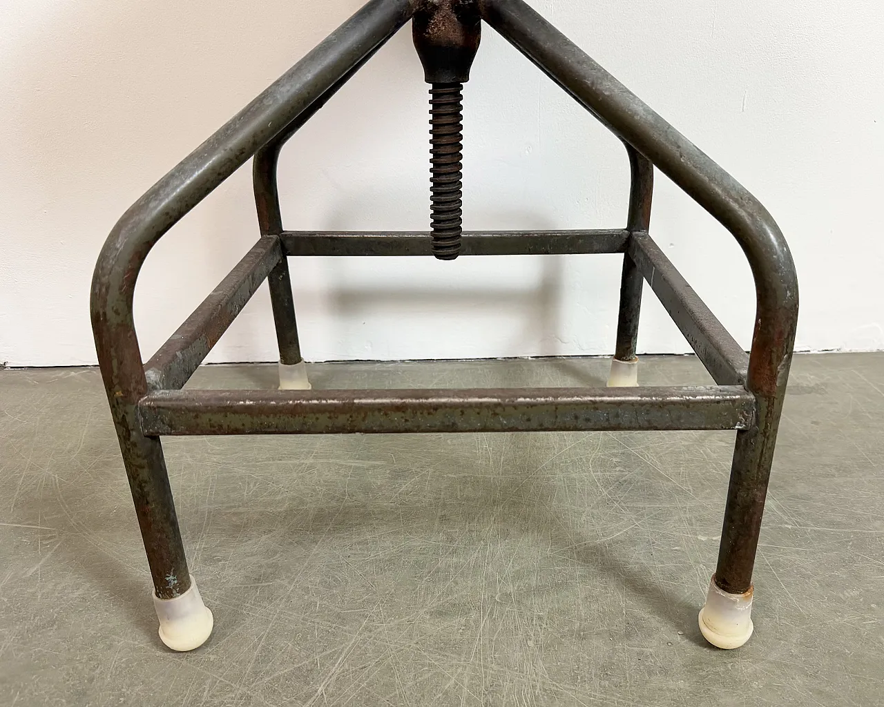Industrial Iron Height Adjustable Swivel Stool, 1960s 13