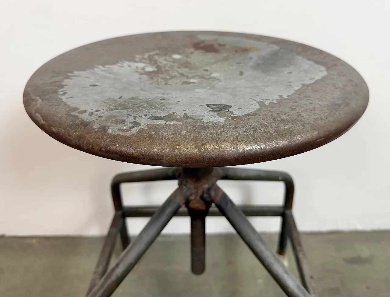 Industrial Iron Height Adjustable Swivel Stool, 1960s 14