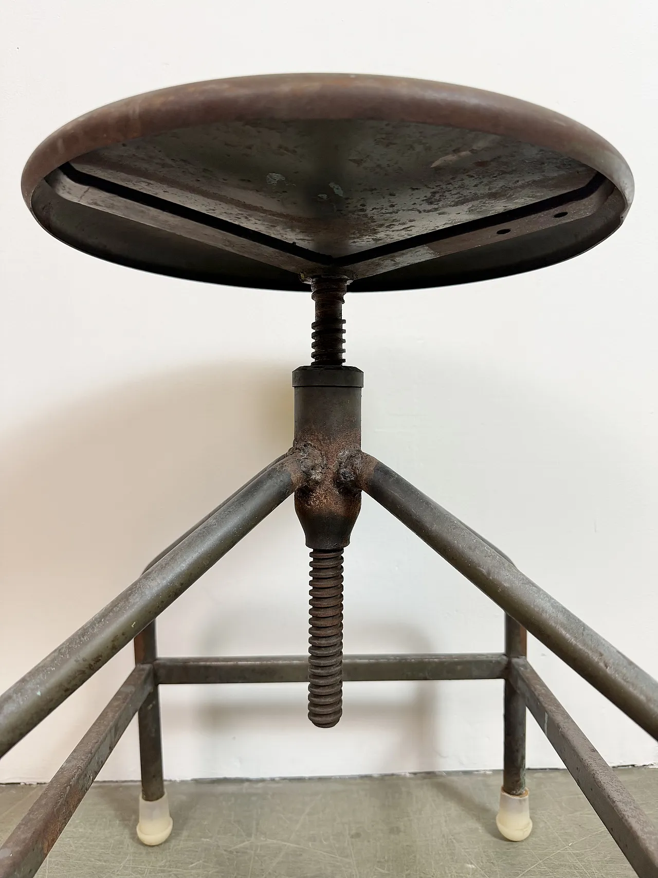 Industrial Iron Height Adjustable Swivel Stool, 1960s 16