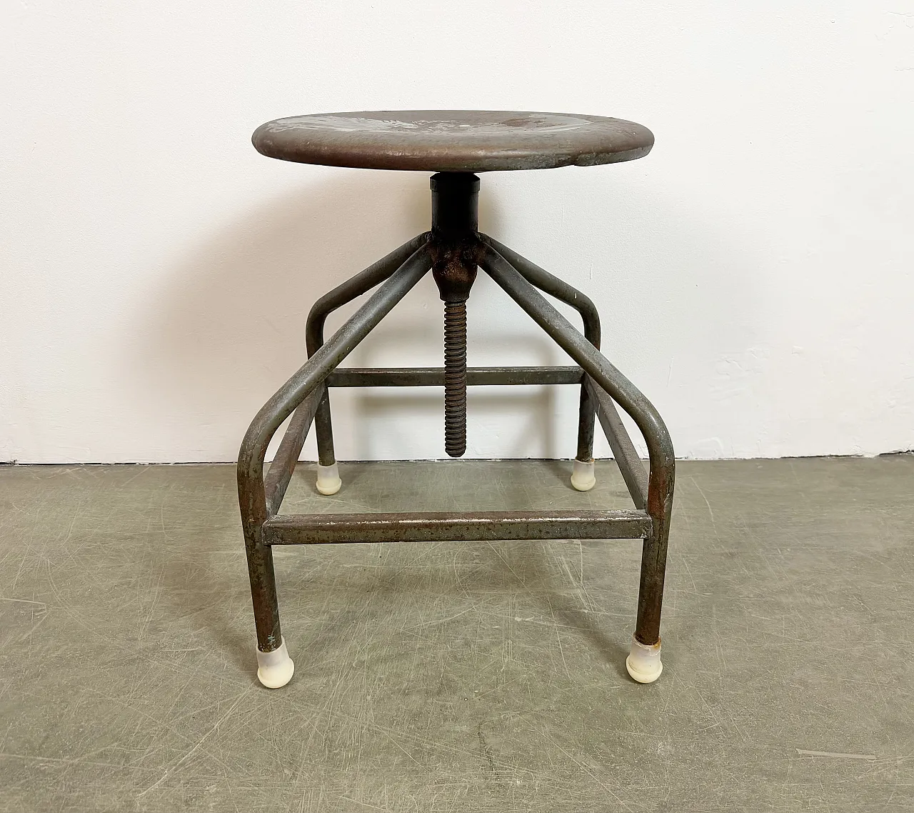 Industrial Iron Height Adjustable Swivel Stool, 1960s 17