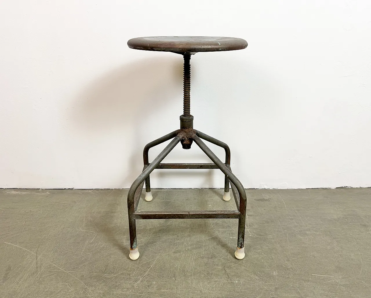 Industrial Iron Height Adjustable Swivel Stool, 1960s 18