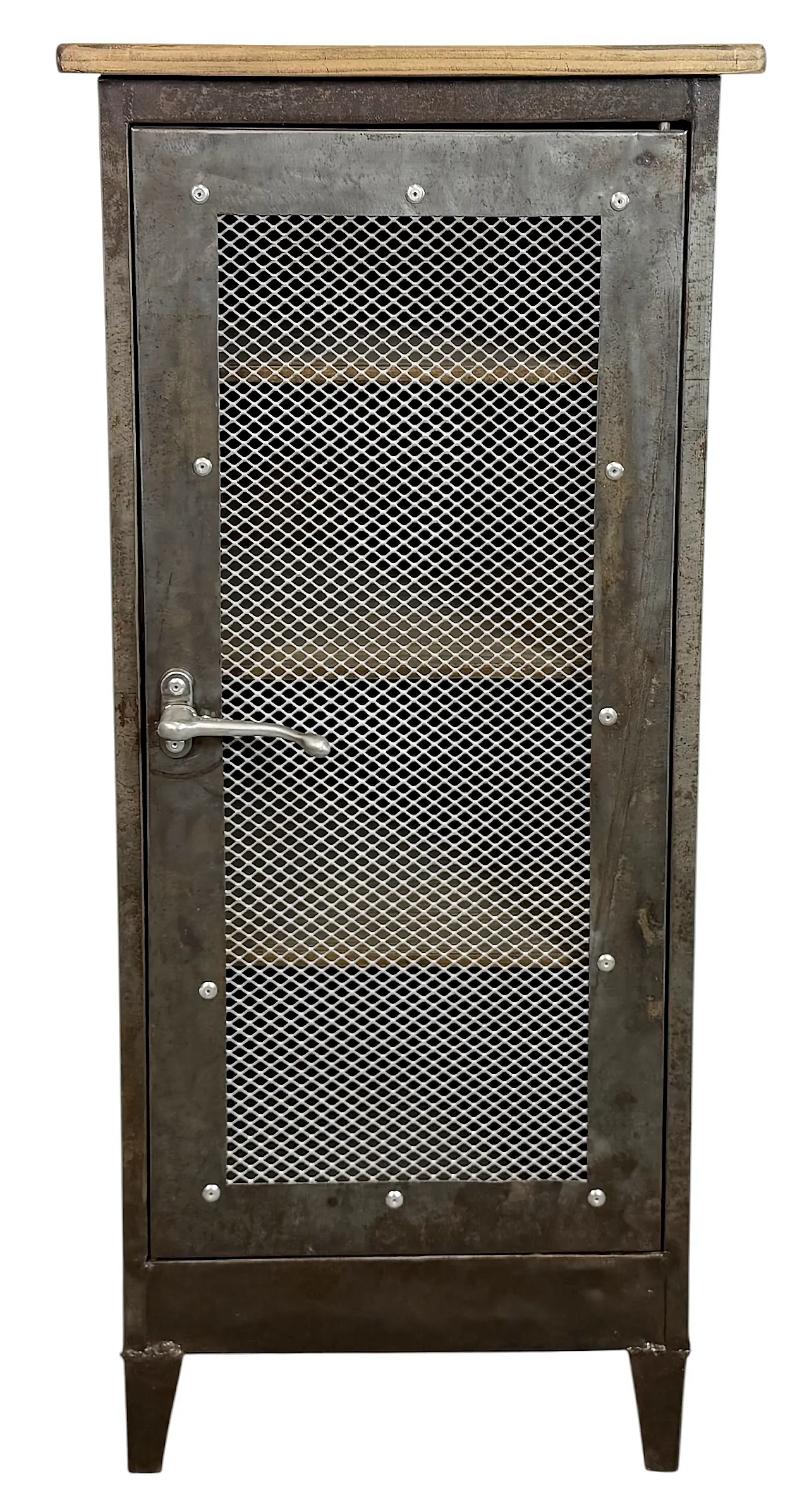 Industrial Iron Cabinet with Mesh Door, 1960s 1