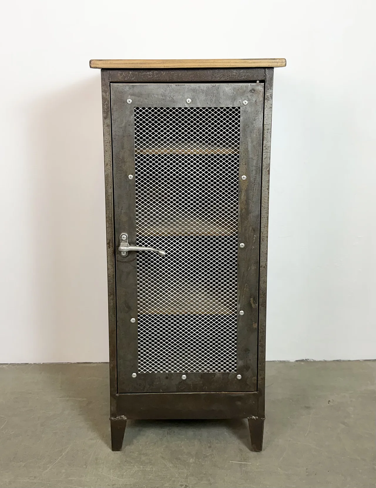 Industrial Iron Cabinet with Mesh Door, 1960s 3