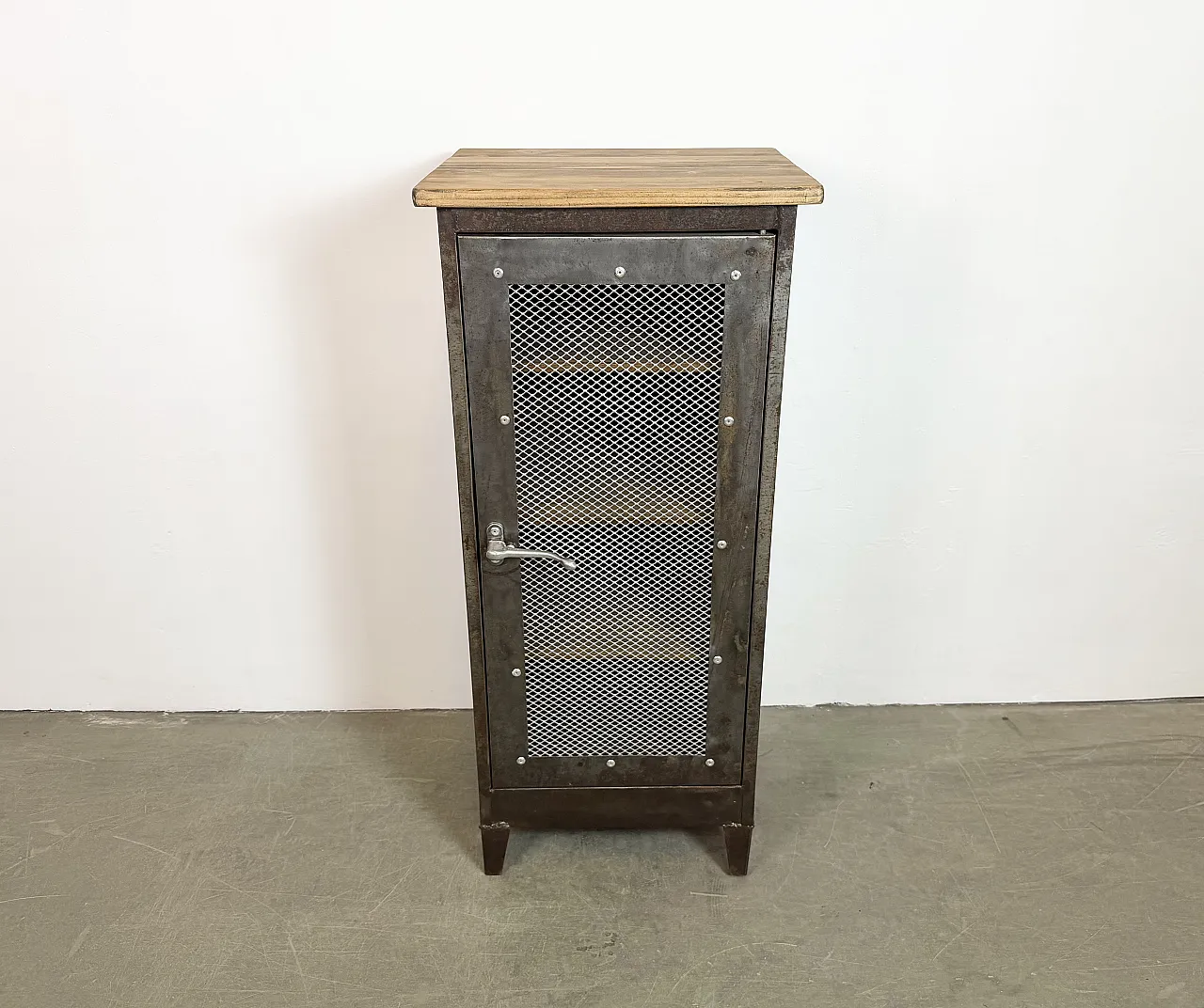 Industrial Iron Cabinet with Mesh Door, 1960s 4
