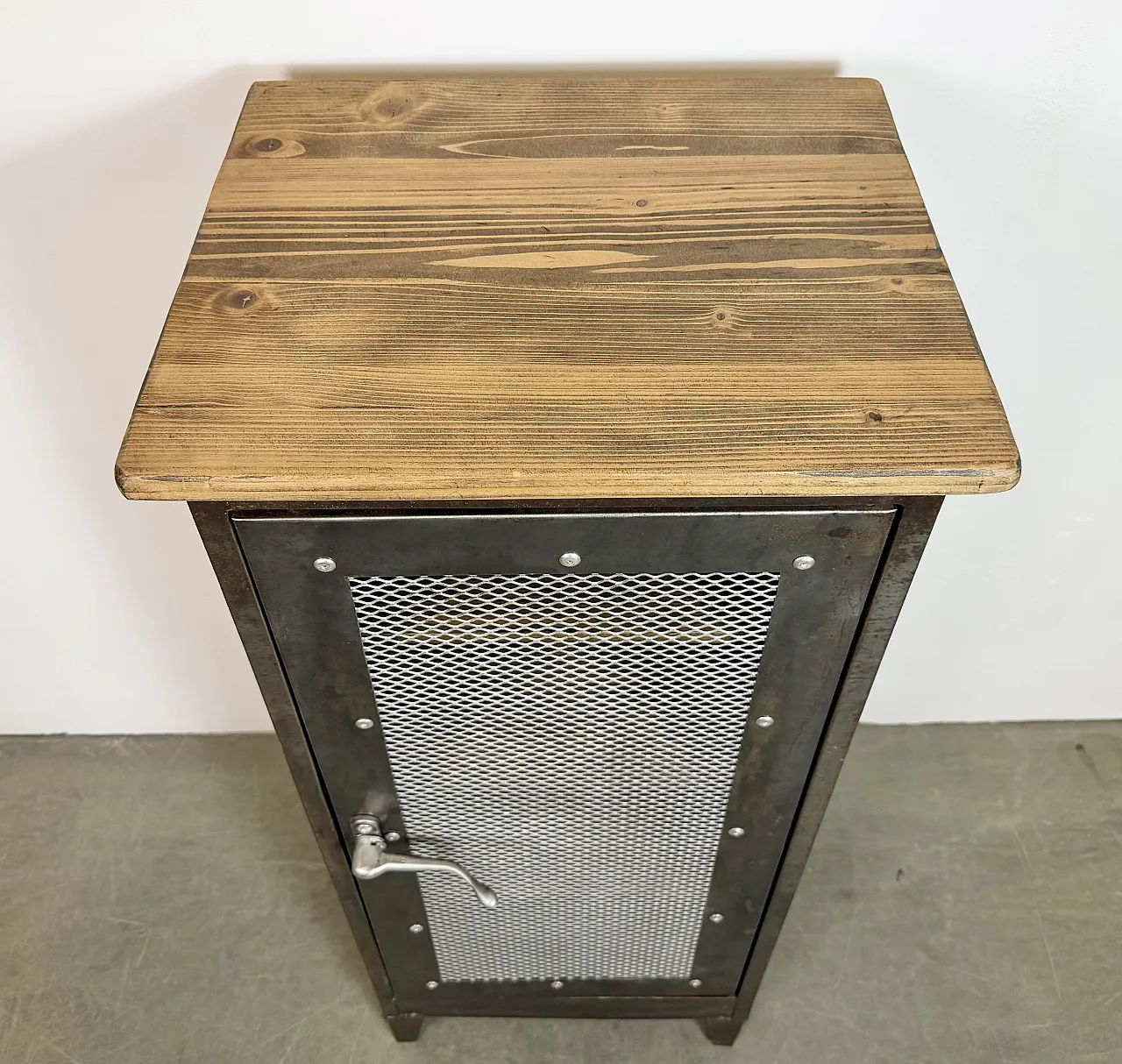 Industrial Iron Cabinet with Mesh Door, 1960s 5