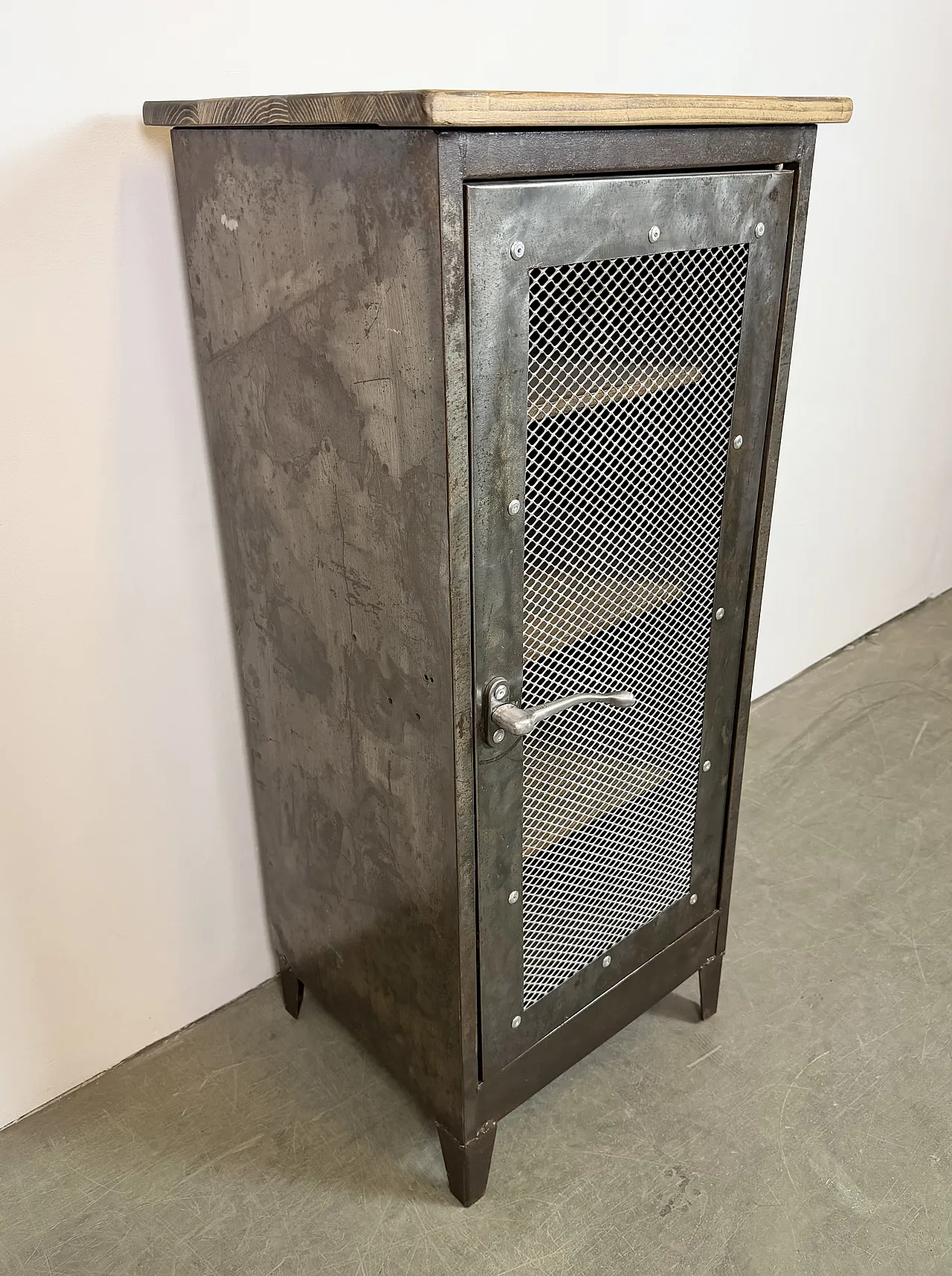 Industrial Iron Cabinet with Mesh Door, 1960s 6