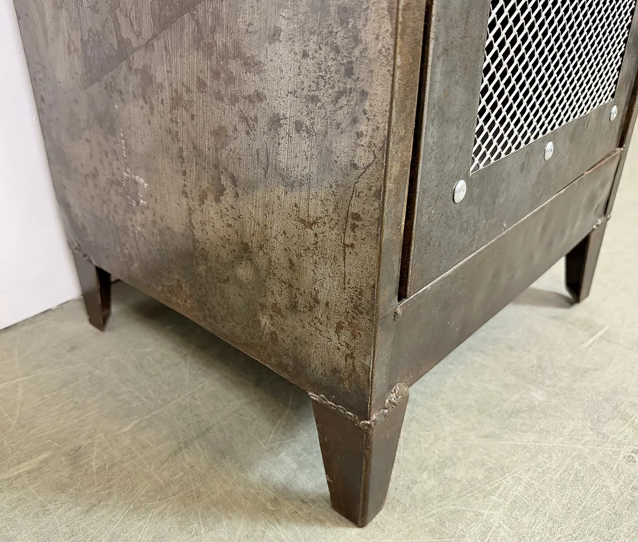 Industrial Iron Cabinet with Mesh Door, 1960s 7