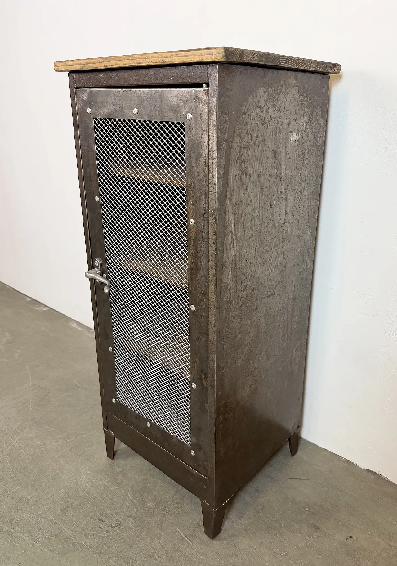 Industrial Iron Cabinet with Mesh Door, 1960s 8