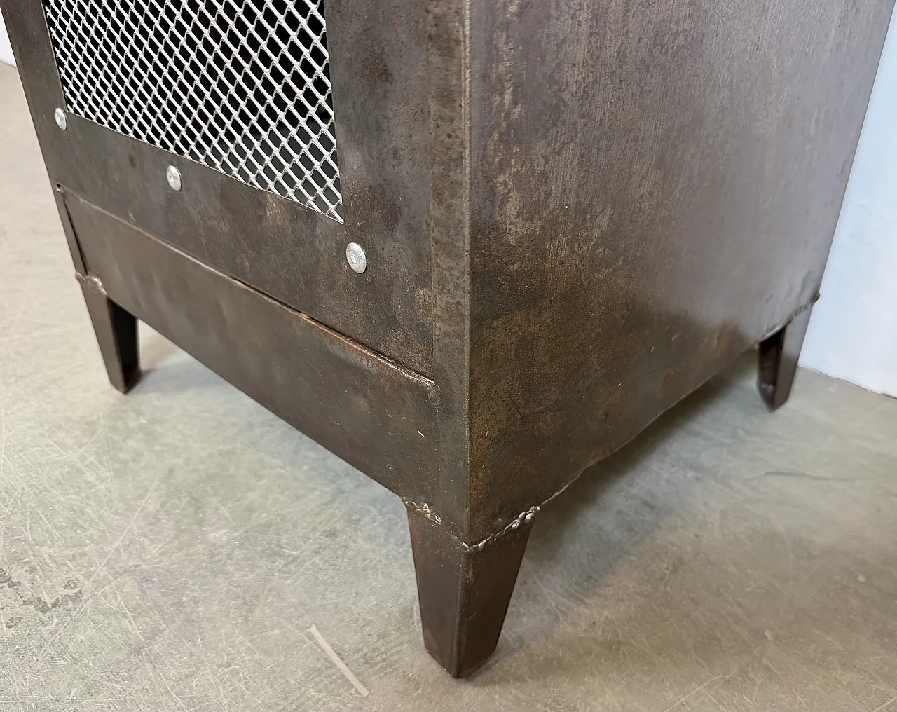 Industrial Iron Cabinet with Mesh Door, 1960s 9