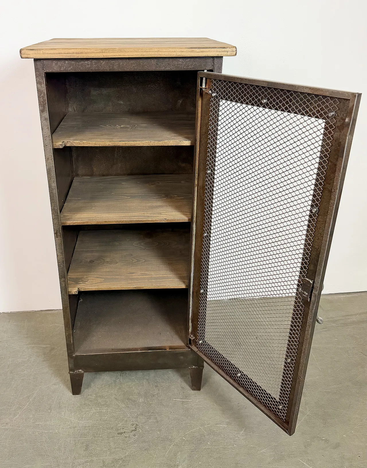 Industrial Iron Cabinet with Mesh Door, 1960s 11