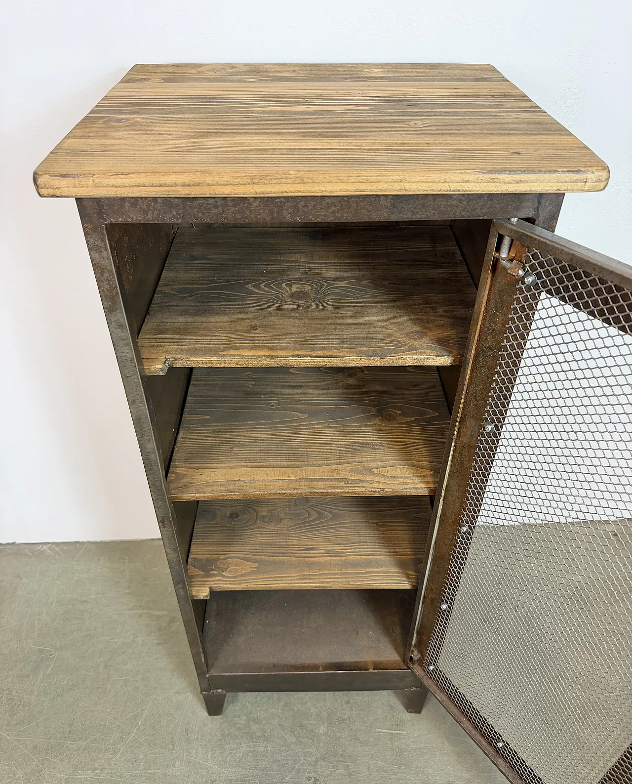 Industrial Iron Cabinet with Mesh Door, 1960s 12