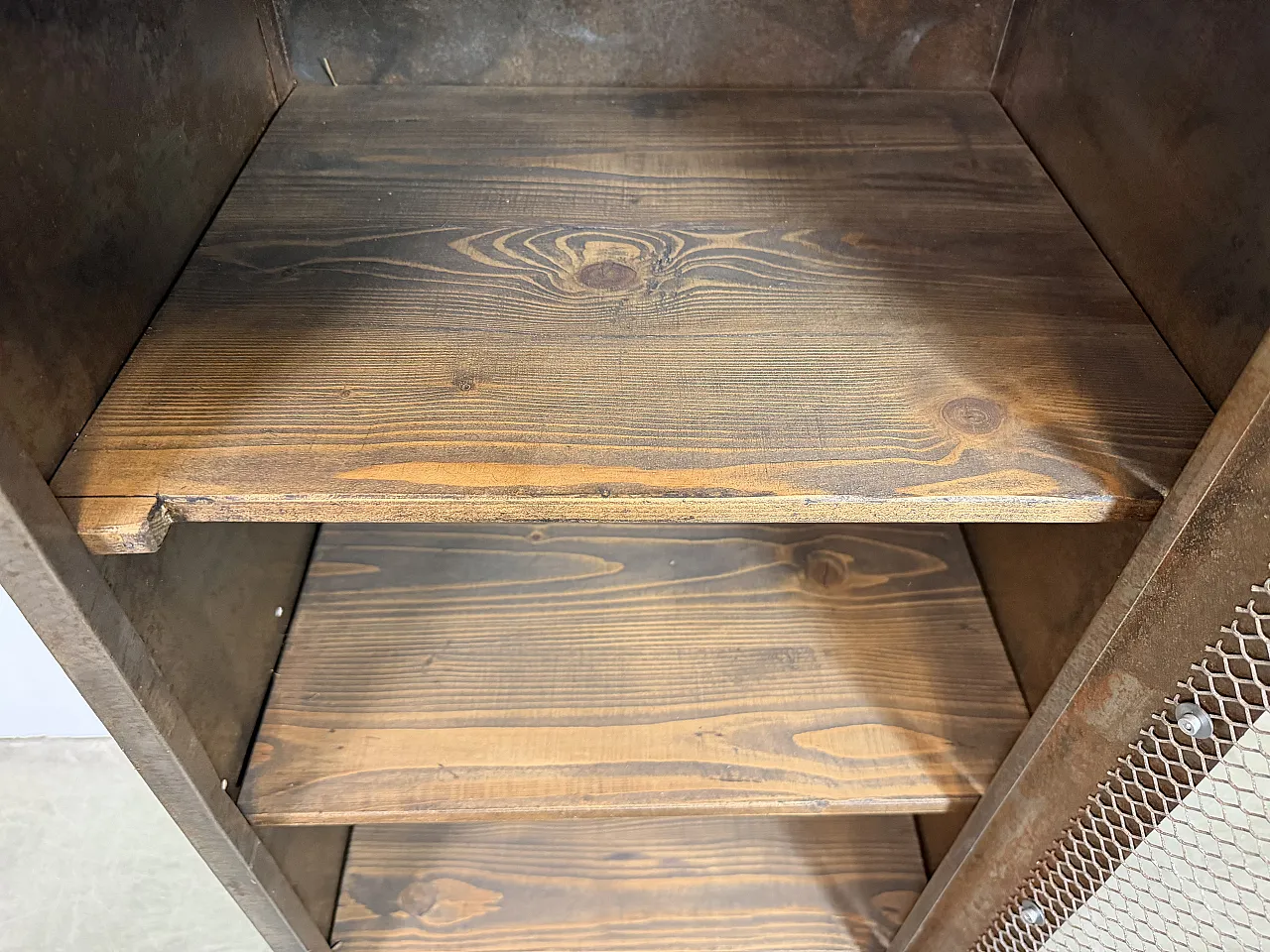 Industrial Iron Cabinet with Mesh Door, 1960s 14