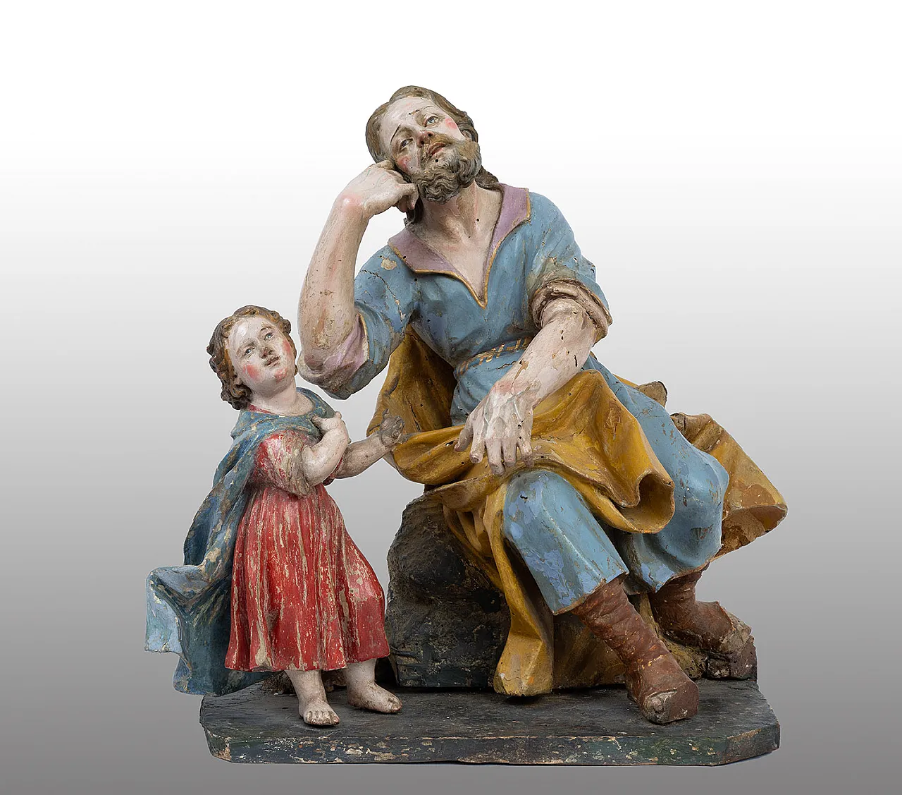 Sculpture in polychrome wood Mystical dream of Saint Joseph, 18th c. 1