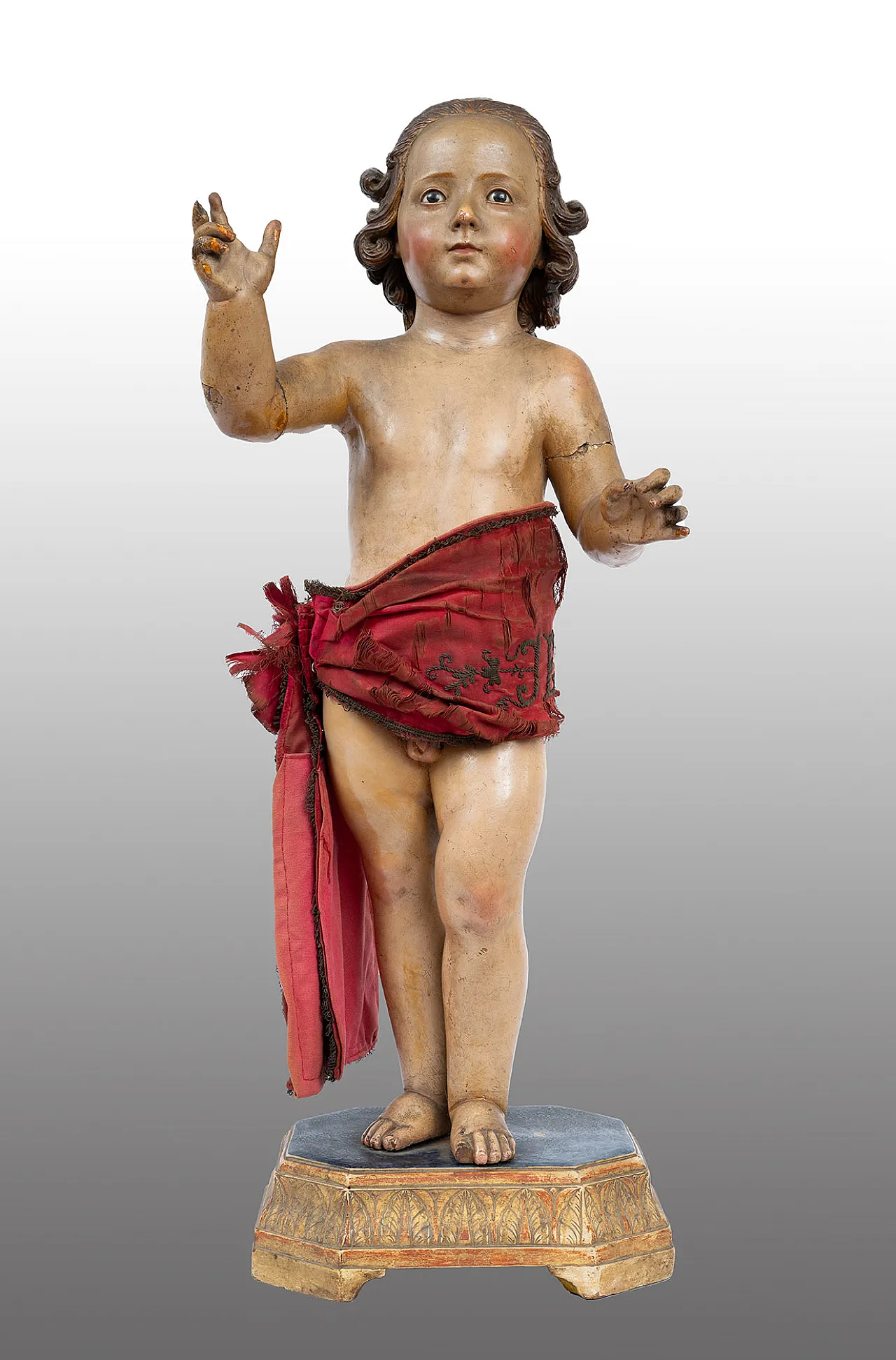 Neapolitan sculpture in polychrome wood Child Blessing, 18th c. 1