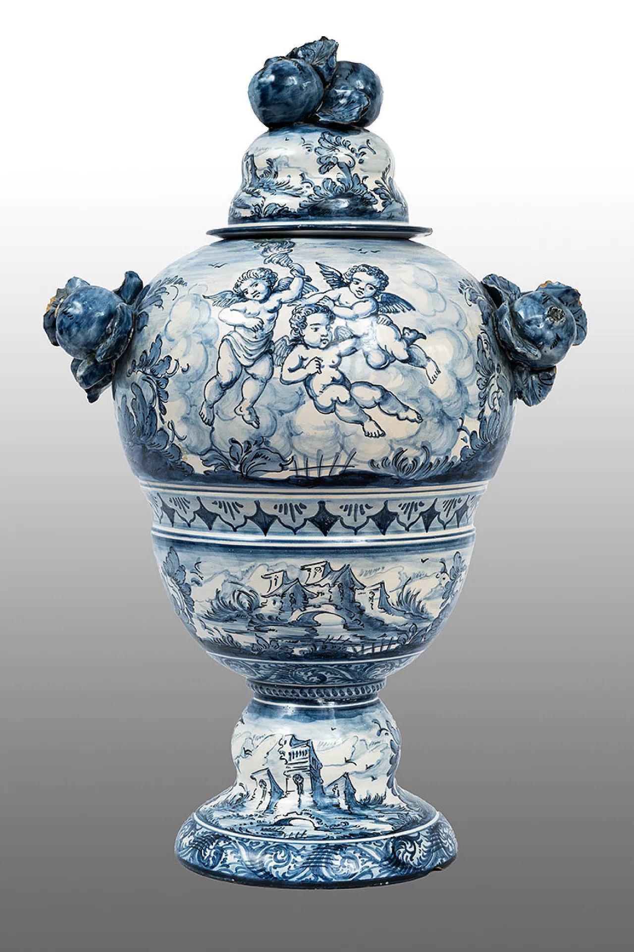 Vaso con coperchio in maiolica smaltata, Albisola, '800 1