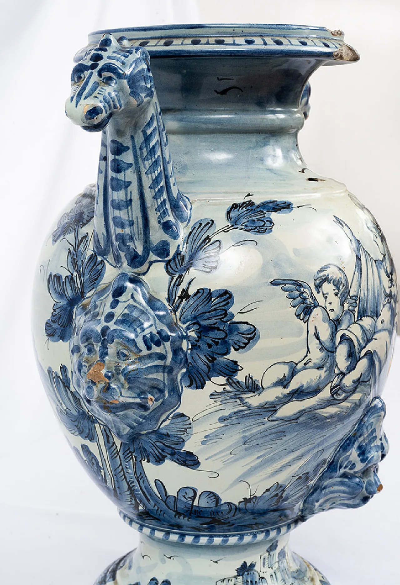 Tin vase in glazed majolica with double handles, Albisola, 18th c. 3