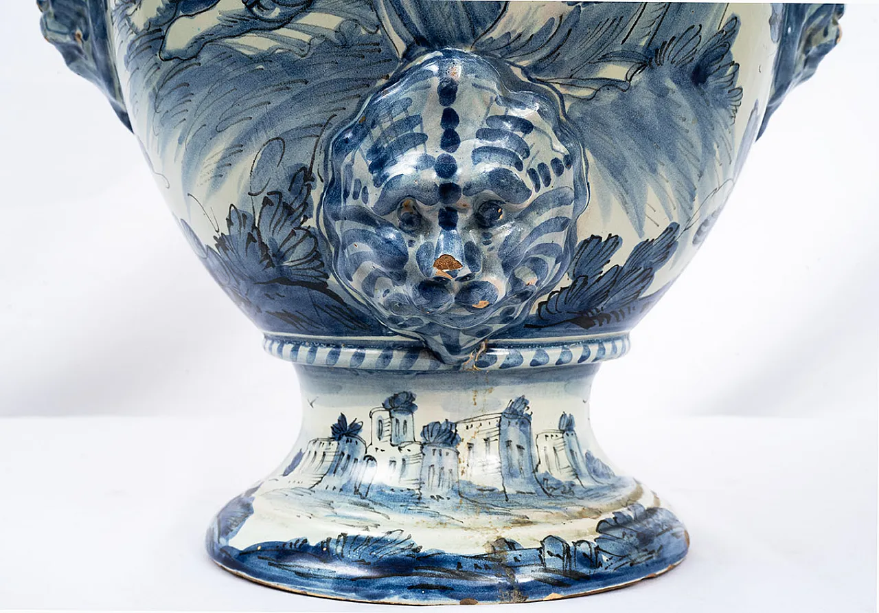 Tin vase in glazed majolica with double handles, Albisola, 18th c. 4