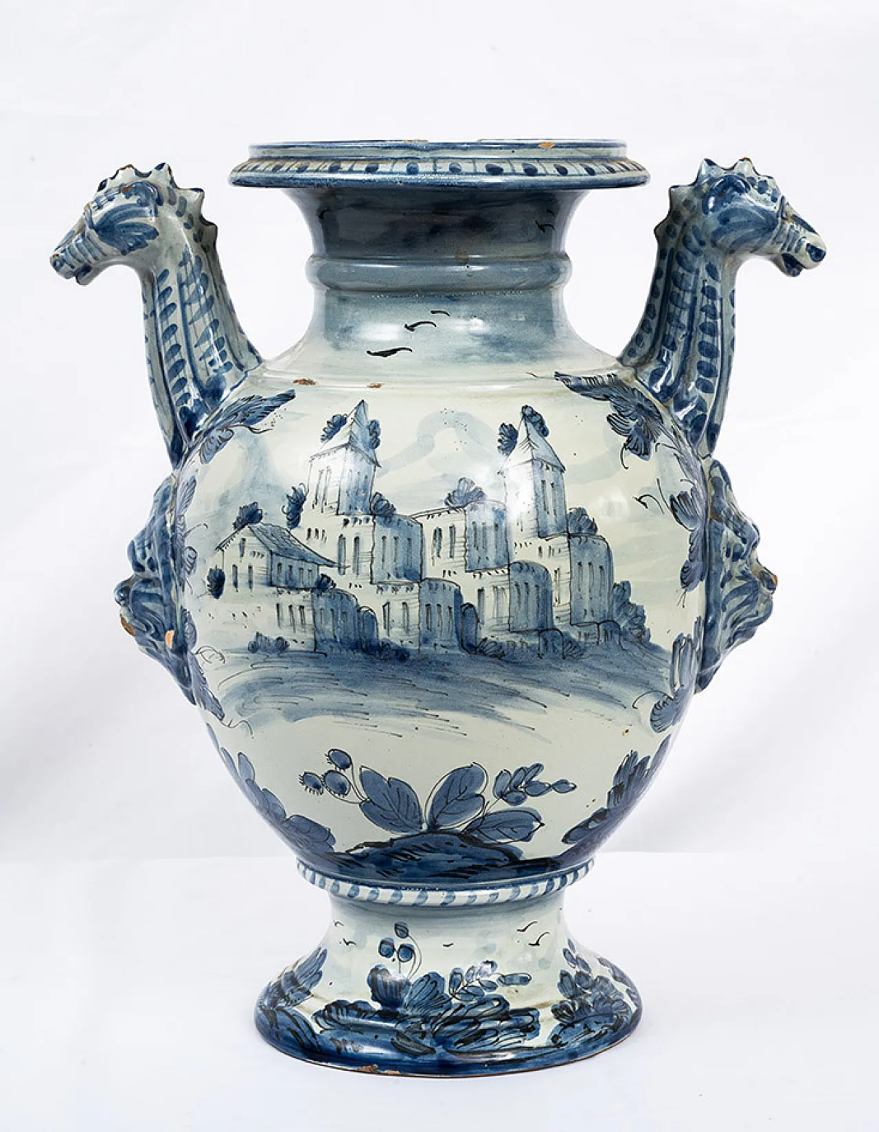 Tin vase in glazed majolica with double handles, Albisola, 18th c. 5