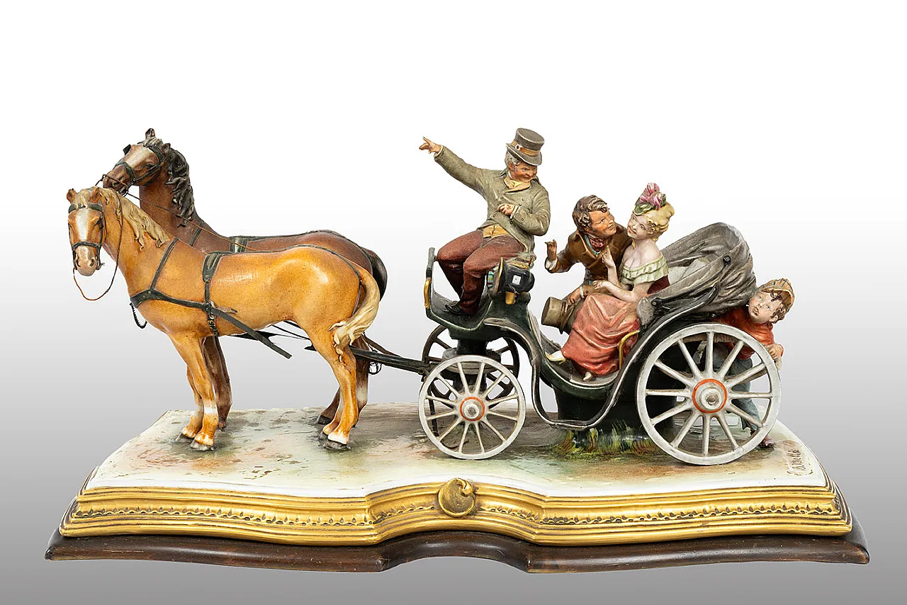Scultura di Capodimonte carrozza trainata da cavalli, '900 1