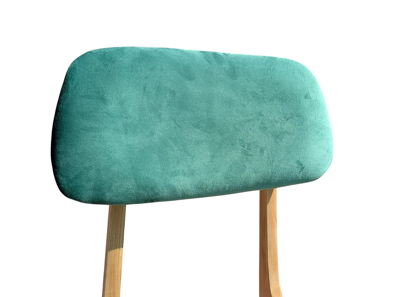 6 restored chairs in maple and sea green velvet, 60s 6
