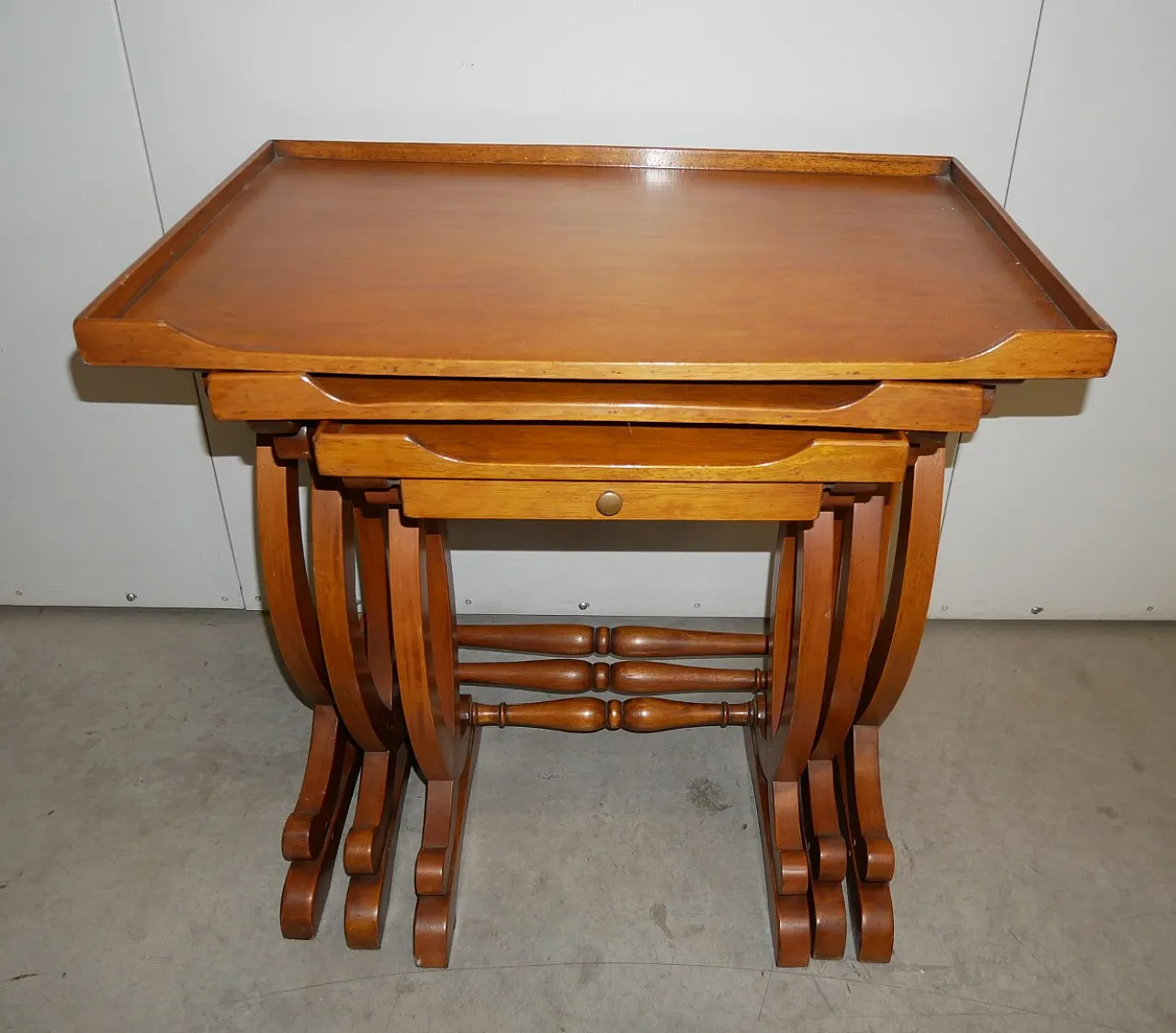 3 nest tables with moved legs and drawer, 1980s 1