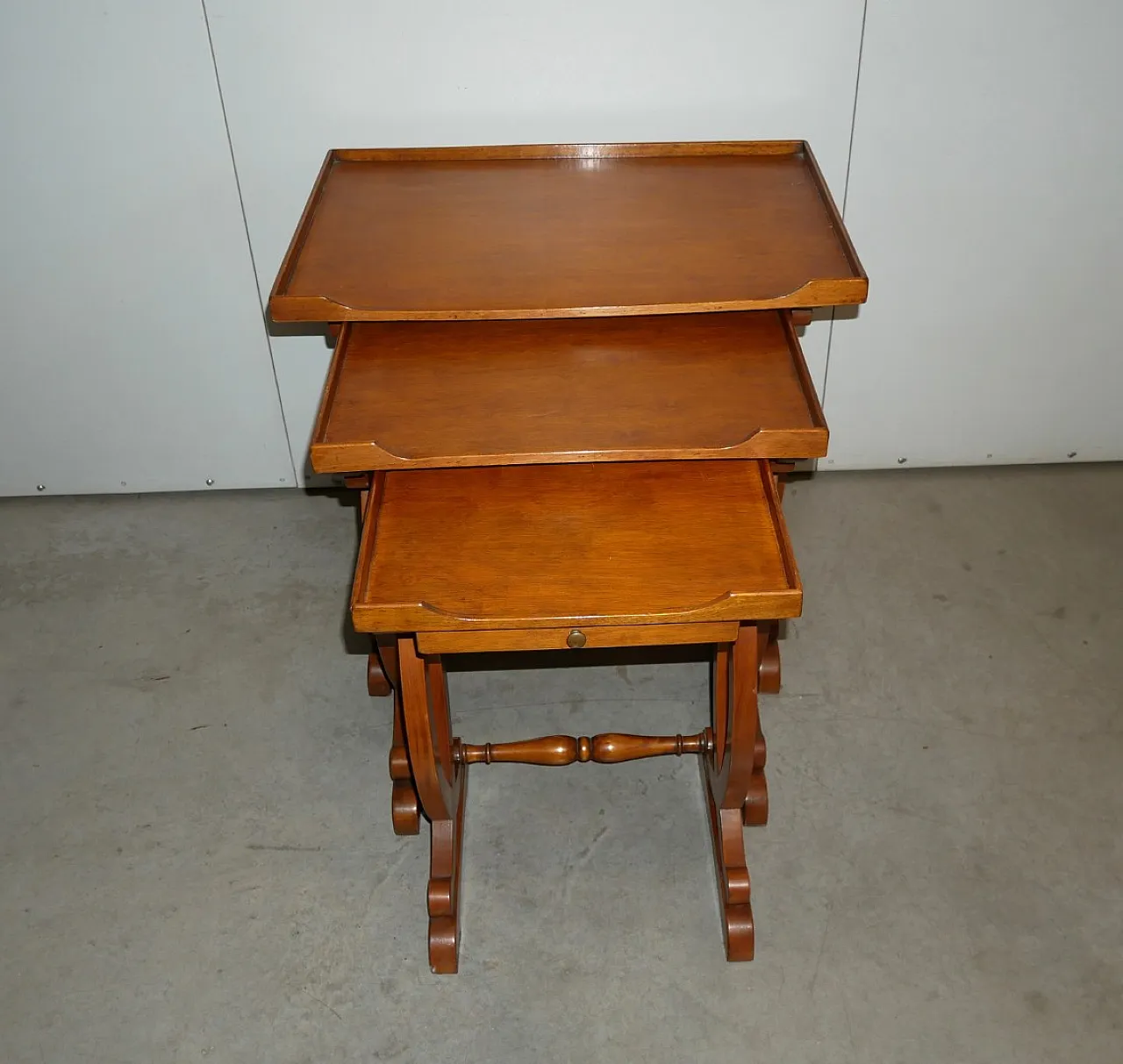 3 nest tables with moved legs and drawer, 1980s 7