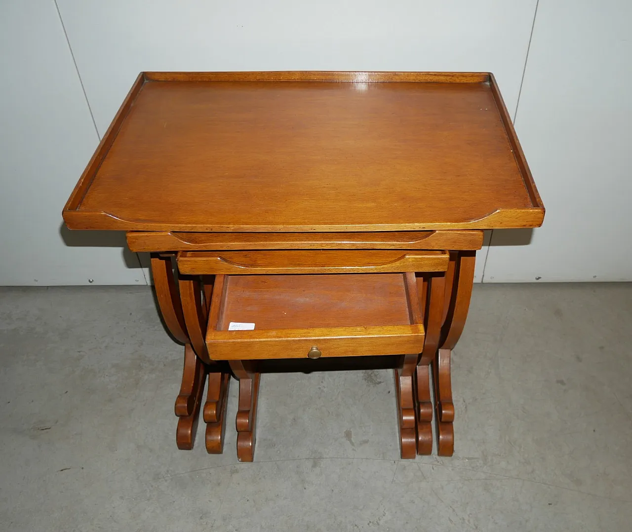 3 nest tables with moved legs and drawer, 1980s 8