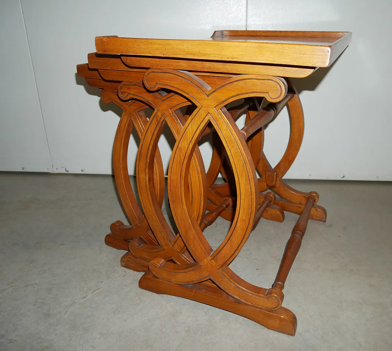 3 nest tables with moved legs and drawer, 1980s 9