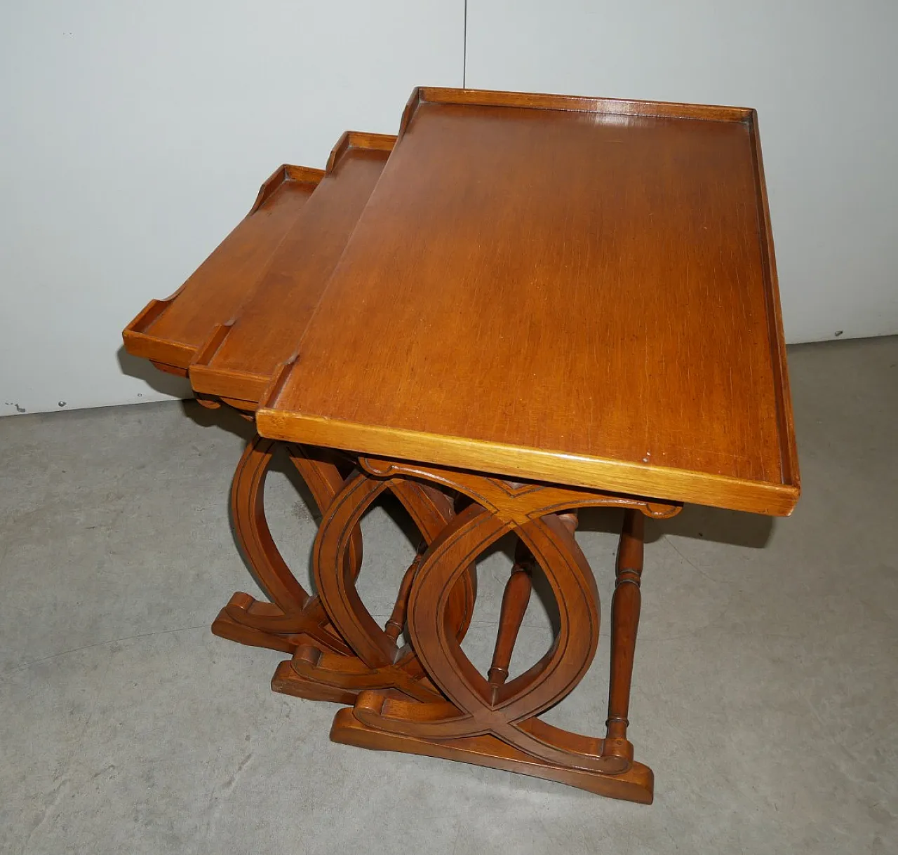 3 nest tables with moved legs and drawer, 1980s 10