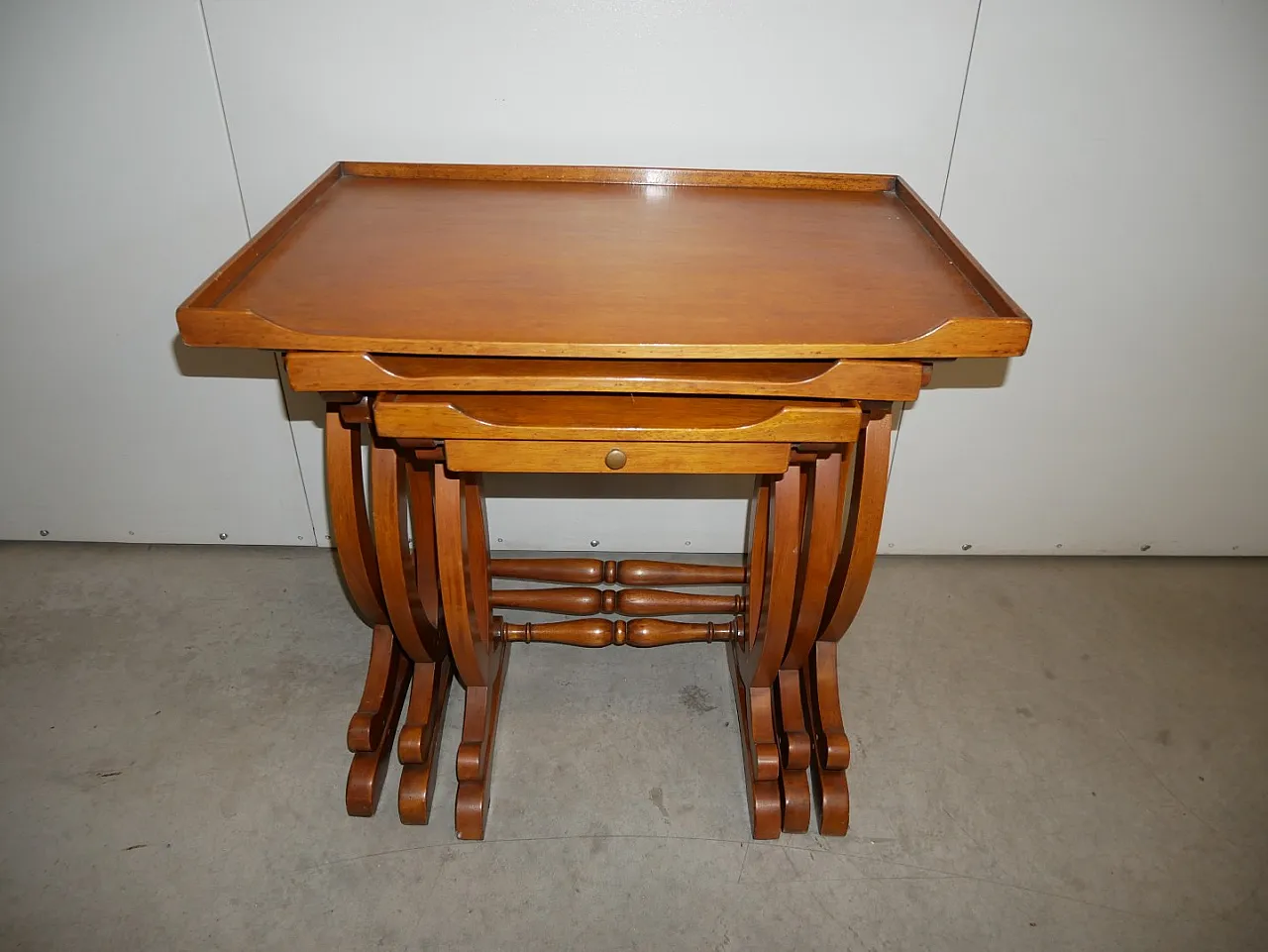 3 nest tables with moved legs and drawer, 1980s 11