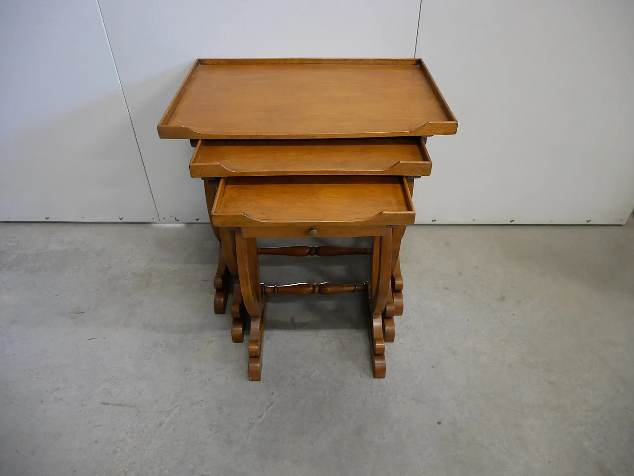 3 nest tables with moved legs and drawer, 1980s 13