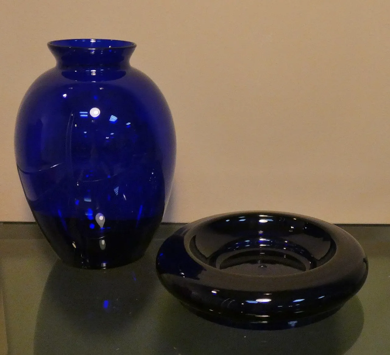 Set of Cobalt blue vase and ashtray by Carlo Moretti, 1990s 1