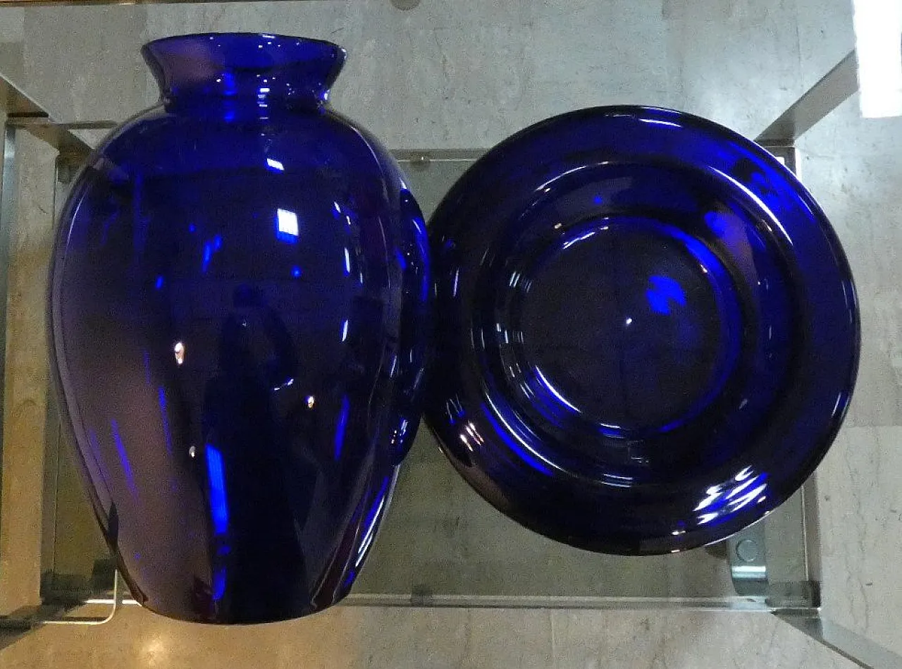 Set of Cobalt blue vase and ashtray by Carlo Moretti, 1990s 3