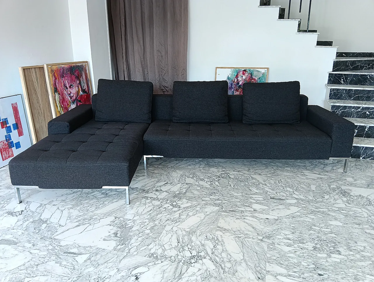 Alfa model corner sofa by Zanotta gray combed wool, 2000s 1