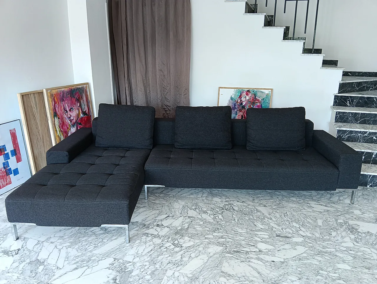 Alfa model corner sofa by Zanotta gray combed wool, 2000s 2