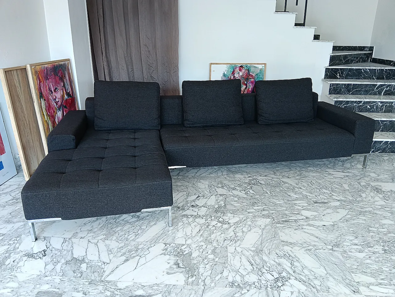 Alfa model corner sofa by Zanotta gray combed wool, 2000s 3