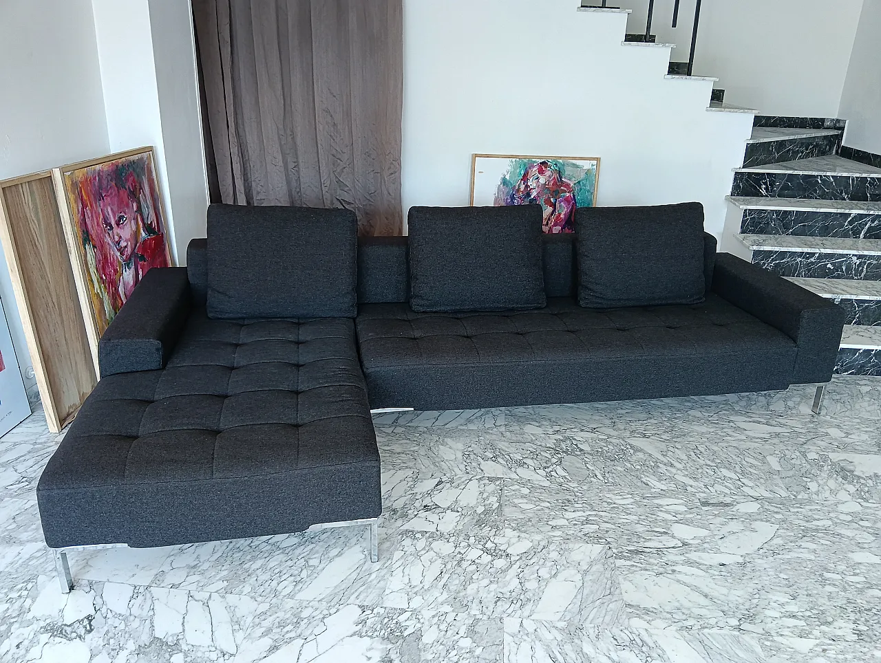 Alfa model corner sofa by Zanotta gray combed wool, 2000s 4