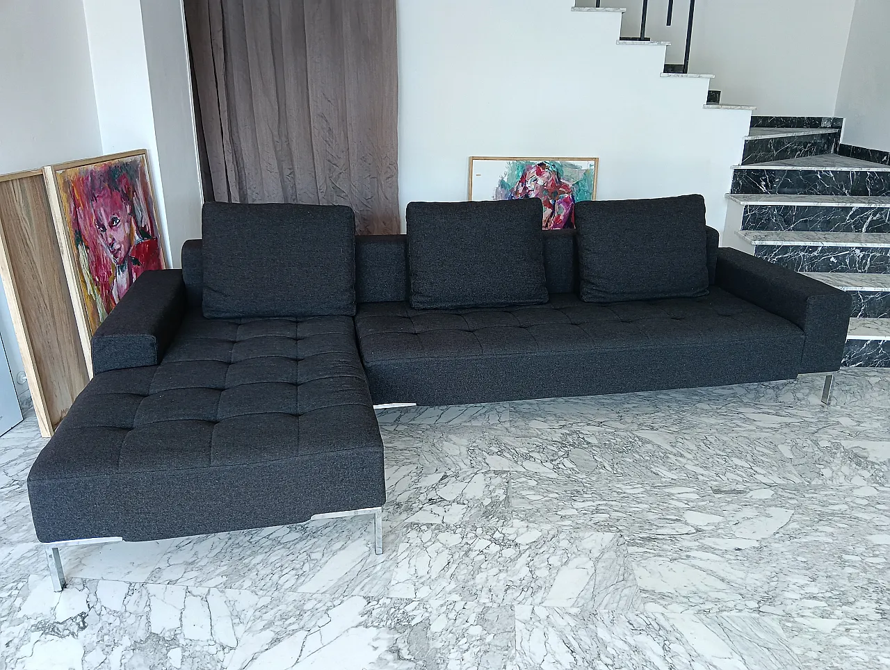 Alfa model corner sofa by Zanotta gray combed wool, 2000s 5
