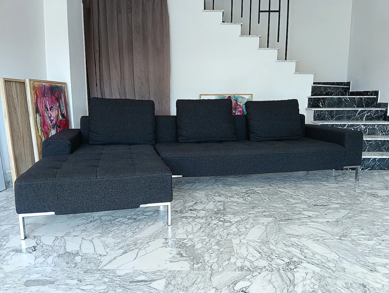 Alfa model corner sofa by Zanotta gray combed wool, 2000s 6