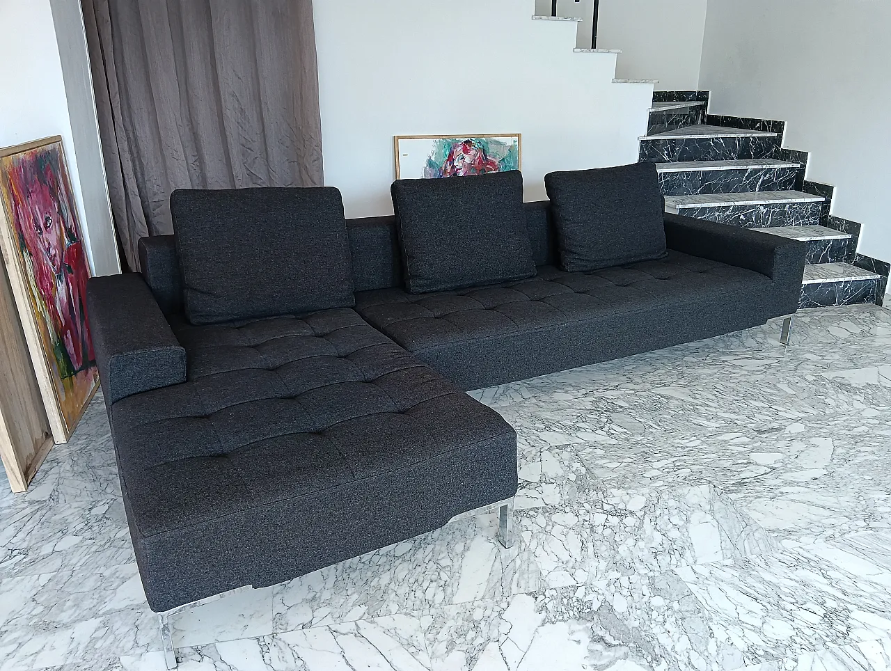 Alfa model corner sofa by Zanotta gray combed wool, 2000s 7