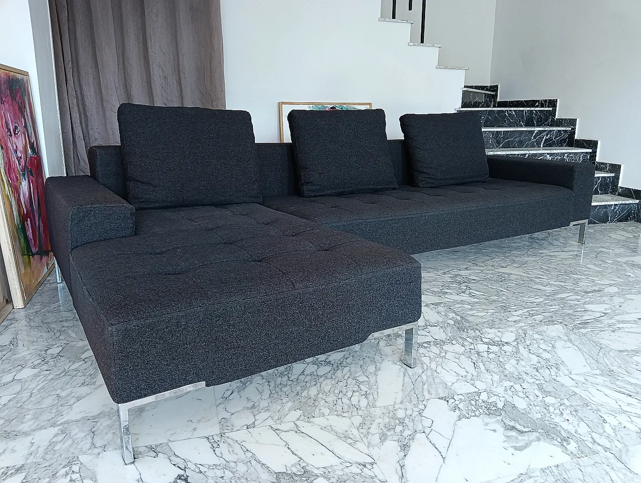 Alfa model corner sofa by Zanotta gray combed wool, 2000s 8