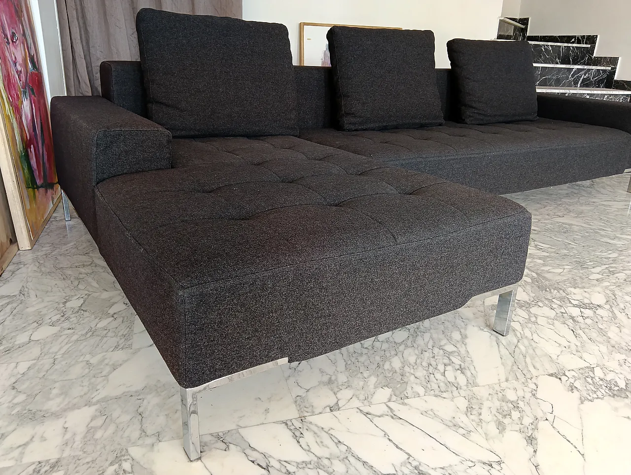 Alfa model corner sofa by Zanotta gray combed wool, 2000s 9