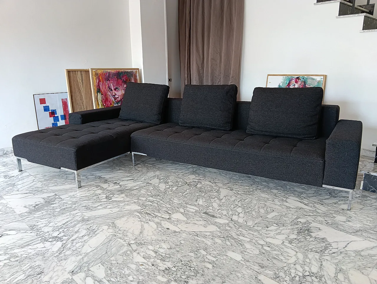 Alfa model corner sofa by Zanotta gray combed wool, 2000s 36