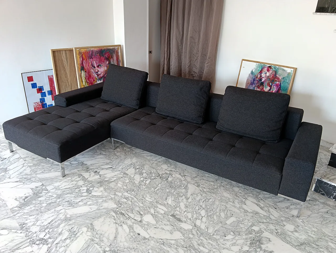 Alfa model corner sofa by Zanotta gray combed wool, 2000s 37