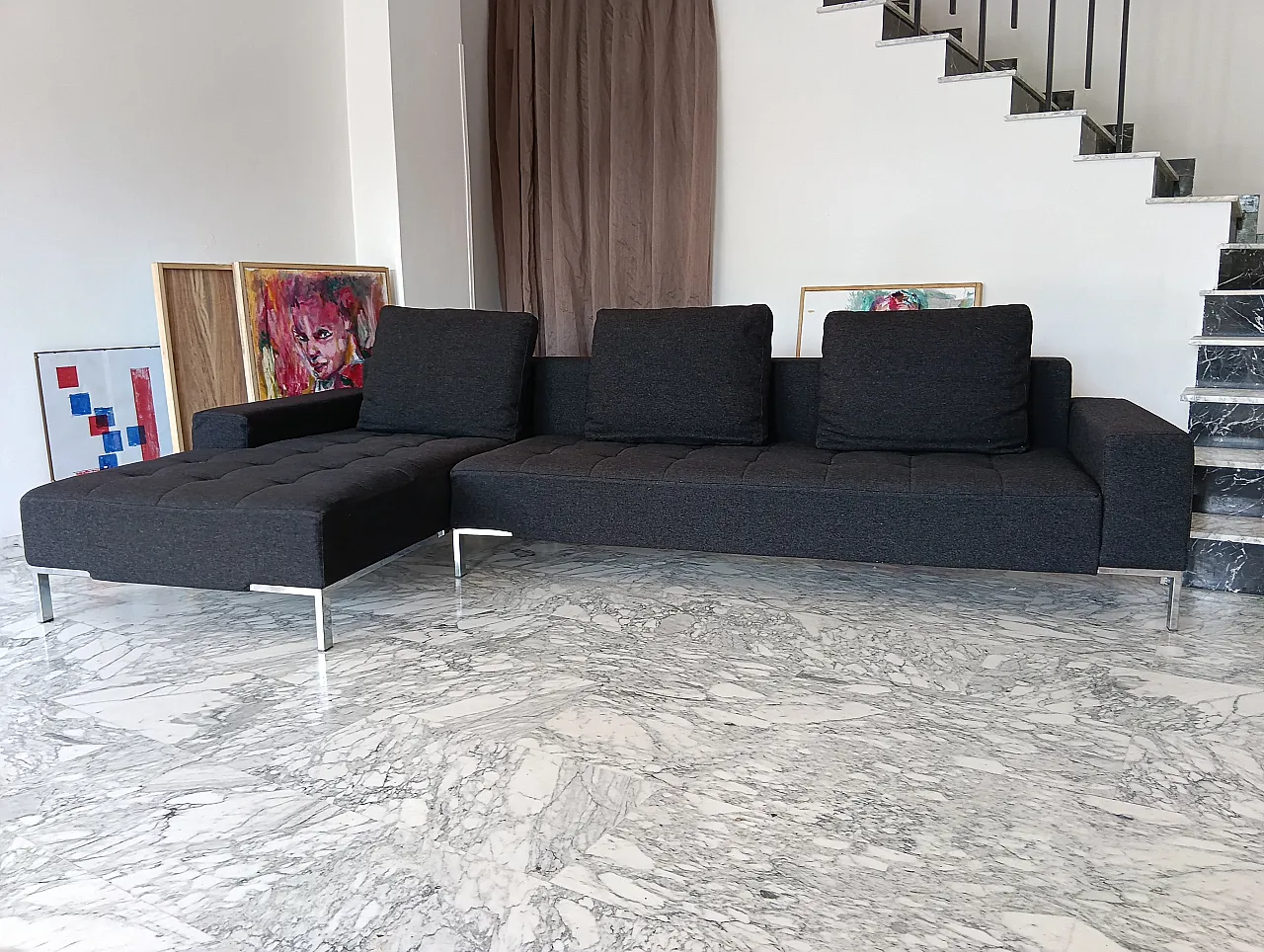 Alfa model corner sofa by Zanotta gray combed wool, 2000s 38