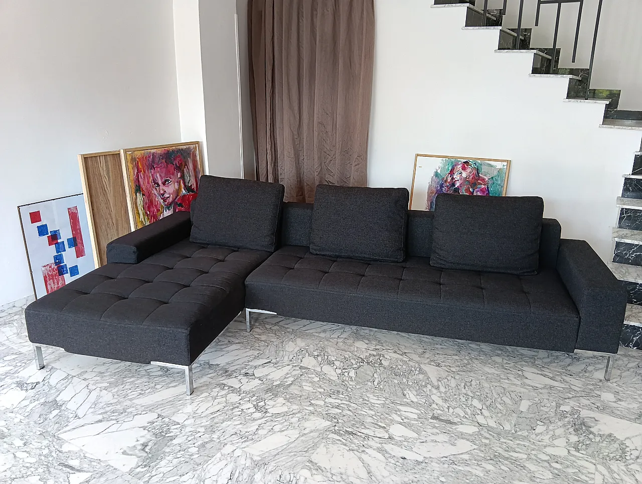 Alfa model corner sofa by Zanotta gray combed wool, 2000s 41